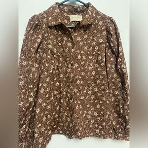 NWT Lollys Laundry Copenhagen brown and white floral button up blouse